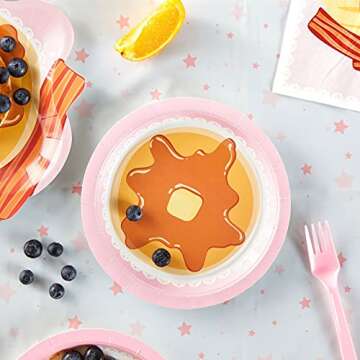 BLUE PANDA Pancake Paper Plates for Pajama Party, Birthday Brunch Decorations (7 In, 48 Pack)