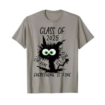 Stylish Class Of 2025 Electric Cat Design T-Shirt for Graduates