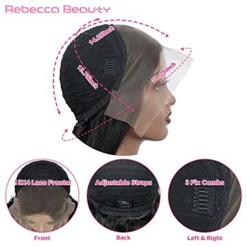 Rebecca Beauty Straight Lace Front Wig Human Hair, 13X4 Lace Frontal Wig Pre Plucked with Baby Hair, Brazilian Human Hair Wig 150% Density (Natural Black 18 Inch)