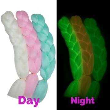 Glow in the Dark Colorful Jumbo Braiding Hair Extensions for Rainbow Braids 24inch 3pcs (White/Pink/Green)