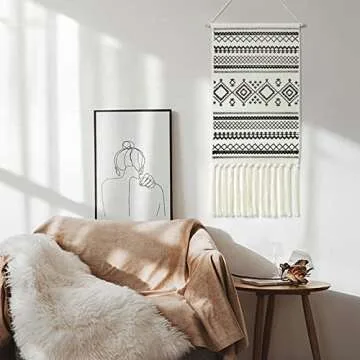 Dremisland Macrame Woven Wall Hanging Tapestry- Boho Chic Bohemian Home Decor Geometric Art Decor Boho Backdrop - Beautiful Apartment Dorm Room Door Decoration, 17.7" W x 32" L (Sendia-Black)