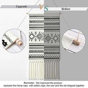 Dremisland Macrame Woven Wall Hanging Tapestry- Boho Chic Bohemian Home Decor Geometric Art Decor Boho Backdrop - Beautiful Apartment Dorm Room Door Decoration, 17.7" W x 32" L (Sendia-Black)