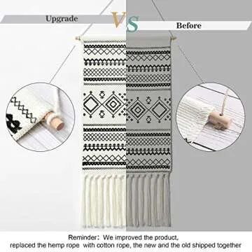 Dremisland Macrame Woven Wall Hanging Tapestry- Boho Chic Bohemian Home Decor Geometric Art Decor Boho Backdrop - Beautiful Apartment Dorm Room Door Decoration, 17.7" W x 32" L (Sendia-Black)