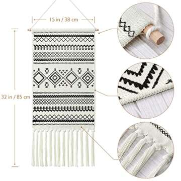 Dremisland Macrame Woven Wall Hanging Tapestry- Boho Chic Bohemian Home Decor Geometric Art Decor Boho Backdrop - Beautiful Apartment Dorm Room Door Decoration, 17.7" W x 32" L (Sendia-Black)