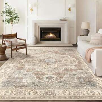Micgeek Washable 9x12 Area Rugs for Living Room - Vintage Distressed Retro Neutral Farmhouse Thin So...