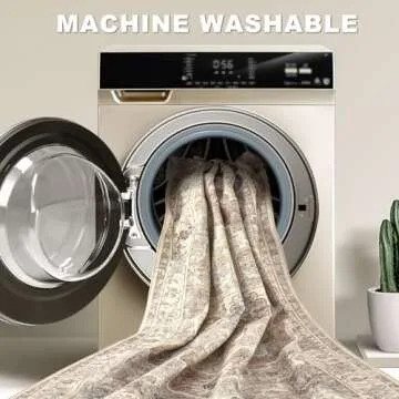 Micgeek Washable 9x12 Area Rugs for Living Room - Vintage Distressed Retro Neutral Farmhouse Thin Soft Large Rug Indoor Floor No Slip Rug Carpet for Bedroom Dining Room Decor - Brown