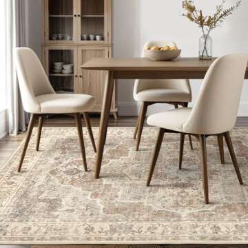 Micgeek Washable 9x12 Area Rugs for Living Room - Vintage Distressed Retro Neutral Farmhouse Thin Soft Large Rug Indoor Floor No Slip Rug Carpet for Bedroom Dining Room Decor - Brown