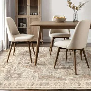 Micgeek Washable 9x12 Area Rugs for Living Room - Vintage Distressed Retro Neutral Farmhouse Thin Soft Large Rug Indoor Floor No Slip Rug Carpet for Bedroom Dining Room Decor - Brown