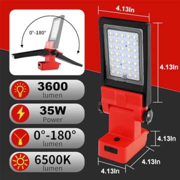 NS Cordless 20V Max LED Work Light for Dewalt 20v & Milwaukee m18 18v Battery, 35W 3600LM Flashlight, Flood Light, Battery Light with USB and Type C Charging Port for Outdoors and Job Site Lighting