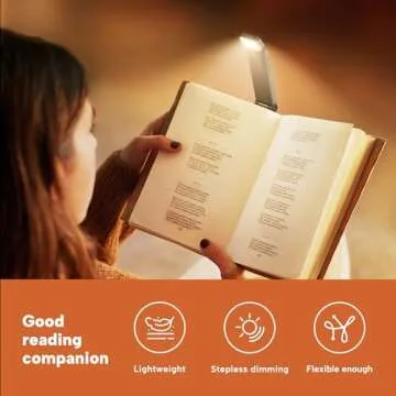 86lux Book Light, Rechargeable Reading Lights for Books in Bed, Ultralight Clip-on LED Bookmark Lamp with 3 Amber Colors & Stepless Dimming for Night Reading for Book Lovers, Kids, Ashen