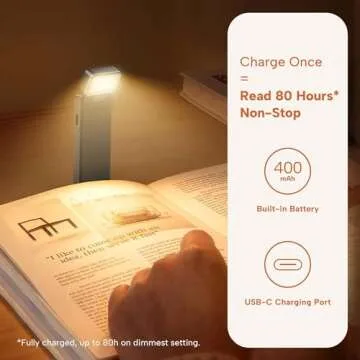 86lux Book Light, Rechargeable Reading Lights for Books in Bed, Ultralight Clip-on LED Bookmark Lamp with 3 Amber Colors & Stepless Dimming for Night Reading for Book Lovers, Kids, Ashen