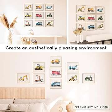 97 Decor Construction Room Decor For Boys - Toddler Boy Room Decor, Truck Wall Art For Kids Room, Car Pictures Wall Decor For Bedroom Playroom, Vehicle Tractor Prints Nursery Posters (Unframed)