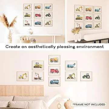97 Decor Construction Room Decor For Boys - Toddler Boy Room Decor, Truck Wall Art For Kids Room, Car Pictures Wall Decor For Bedroom Playroom, Vehicle Tractor Prints Nursery Posters (Unframed)
