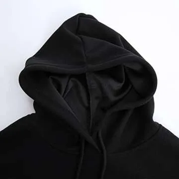 Amazhiyu Women’s Cropped Hoodie in Waffle Knit with Drawstring, Black, X-Large