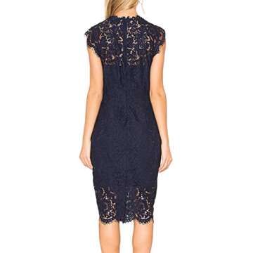 MEROKEETY Women's 2025 Lace Floral Midi Dresses Classic Elegant Party Dinner Photoshoot Dress, Navy,...