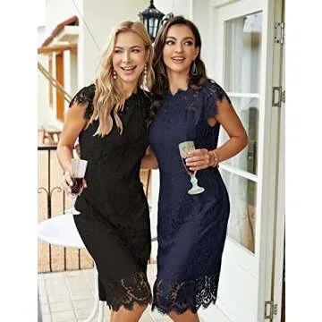 MEROKEETY Women's 2025 Lace Floral Midi Dresses Classic Elegant Party Dinner Photoshoot Dress, Navy, Large