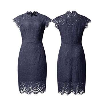 MEROKEETY Women's 2025 Lace Floral Midi Dresses Classic Elegant Party Dinner Photoshoot Dress, Navy, Large