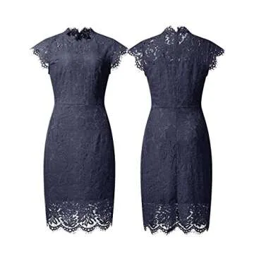 MEROKEETY Women's 2025 Lace Floral Midi Dresses Classic Elegant Party Dinner Photoshoot Dress, Navy, Large