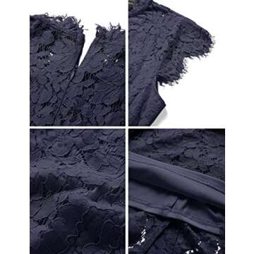 MEROKEETY Women's 2025 Lace Floral Midi Dresses Classic Elegant Party Dinner Photoshoot Dress, Navy, Large