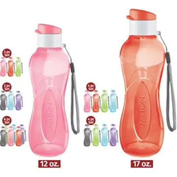 MILTON Water Bottle Kids Reusable Leakproof 17 Oz 4-Pack Plastic Wide Mouth Large Big Drink Bottle BPA & Leak Free with Handle Strap Carrier for Cycling Camping Hiking Gym Yoga - Bright Colors
