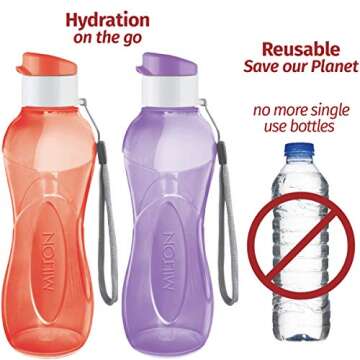 MILTON Water Bottle Kids Reusable Leakproof 17 Oz 4-Pack Plastic Wide Mouth Large Big Drink Bottle BPA & Leak Free with Handle Strap Carrier for Cycling Camping Hiking Gym Yoga - Bright Colors