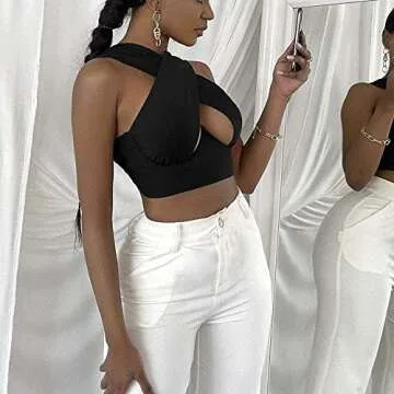 Chic Sexy Women's Cut Out Crisscross Wrap Crop Top in Black