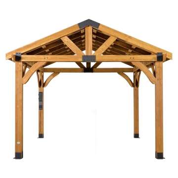 Backyard Discovery Arlington 12' x 10' Cedar Wood Outdoor Gazebo Pavilion with Hardtop Galvanized St...