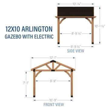 Backyard Discovery Arlington 12' x 10' Cedar Wood Outdoor Gazebo Pavilion with Hardtop Galvanized Steel Peak Roof, Snow Support, Wind Resistance, PowerPort, Shade for Garden, Patio, Deck, Entertaining