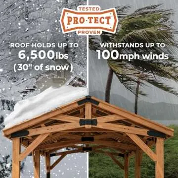 Backyard Discovery Arlington 12' x 10' Cedar Wood Outdoor Gazebo Pavilion with Hardtop Galvanized Steel Peak Roof, Snow Support, Wind Resistance, PowerPort, Shade for Garden, Patio, Deck, Entertaining