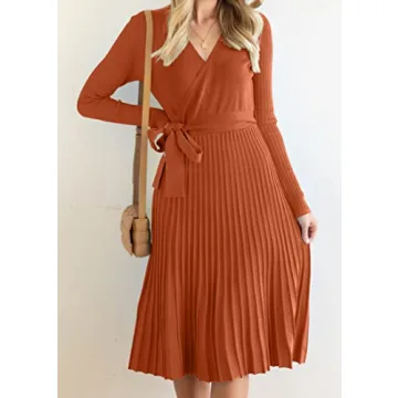 ZESICA Fall Long Sleeve V Neck A Line Pullover Dress
