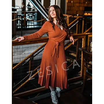 ZESICA Fall Long Sleeve V Neck A Line Pullover Dress