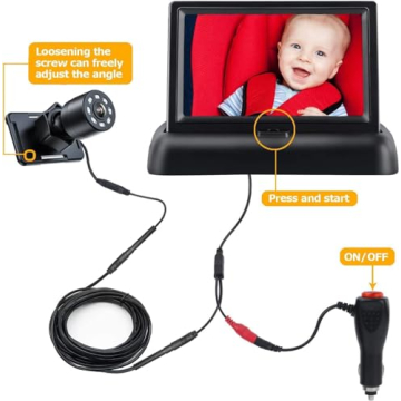 Itomoro Baby Car Mirror, View Infant in Rear Facing Seat with Wide Crystal Clear View,360° Rotation Plug and Play Easy Install baby car monitor 1080p