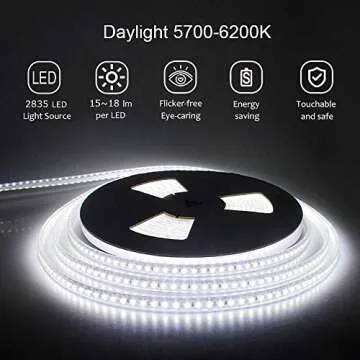 ALITOVE 24V LED Strip Lights Waterproof 32.8ft 1200 LEDs 2835 SMD Cool White 6000K Ultra Bright Outdoor LED Flexible Ribbon for Kitchen Garden Under-Cabinet Backyard(No Power Supply & Adhesive)