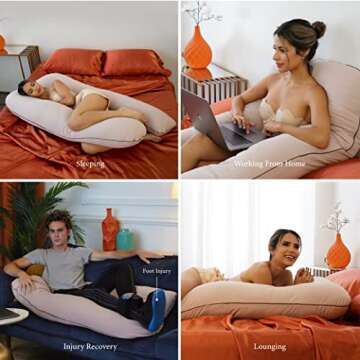 Pharmedoc Pregnancy Pillows, U-Shape Full Body Pillow -Removable Jersey Cotton Cover - Mocha - Pregnancy Pillows for Sleeping - Body Pillows for Adults, Maternity Pillow and Pregnancy Must Haves