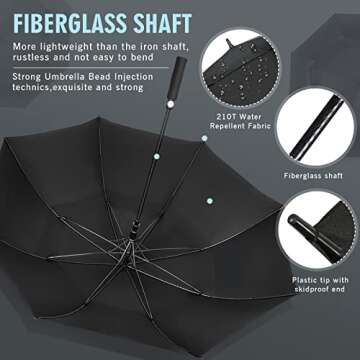 ZOMAKE Automatic Open Extra Large Golf Umbrella 62 Inch, Double Canopy Vented Windproof Oversize Stick Umbrellas for Rain(Black)