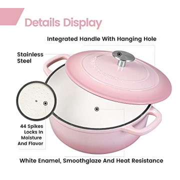 5.5 Quart Enamel Dutch Oven for Bread Baking - Pink