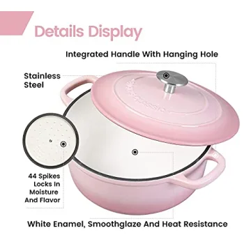 5.5 Quart Enamel Dutch Oven for Bread Baking - Pink
