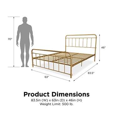 DHP Winston Metal Platform Bed with Rustic Design and Curved Edge Headboard and Footboard, Adjustabl...