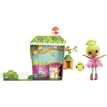 Lalaloopsy Doll- Pix E. Flutters & Pet Firefly, 13" Fairy Doll with Florescent Yellow Hair, Pink Outfit & Accessories, Reusable House Playset- Gifts for Kids, Toys for Girls Ages 3 4 5+ to 103 Years
