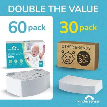 KinderSense® Disposable Baby Bibs for Feeding and Drooling (60 Count) – Travel Bibs for Baby Todd...