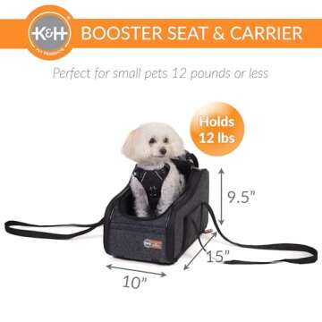 K&H Pet Products Center Console Dog Car Seat for Small Dogs & Cats, Secure Armrest Booster Pet Carri...