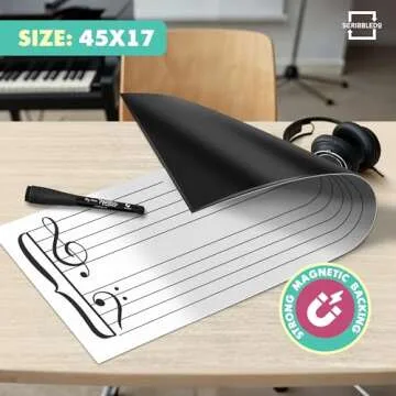 SCRIBBLEDO Large 45"x17" Dry Erase Magnet Music Staff Lined – Essential Music Classroom Supplies for Music Teacher Must Haves Perfect for Teaching Little Fingers to Play Music Staff Whiteboard Magnet