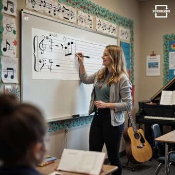 SCRIBBLEDO Large 45"x17" Dry Erase Magnet Music Staff Lined – Essential Music Classroom Supplies for Music Teacher Must Haves Perfect for Teaching Little Fingers to Play Music Staff Whiteboard Magnet