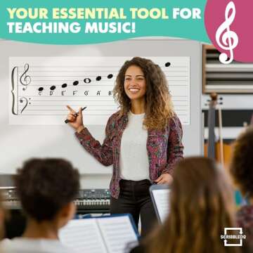 SCRIBBLEDO Large 45"x17" Dry Erase Magnet Music Staff Lined – Essential Music Classroom Supplies for Music Teacher Must Haves Perfect for Teaching Little Fingers to Play Music Staff Whiteboard Magnet
