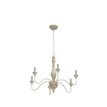 LNC French Country Chandeliers Wood 6 Lights Rust Arms for Dining, Bedroom, Living Room and Bathroom, Brown Lamp Body Size:D29.5 xH24.5