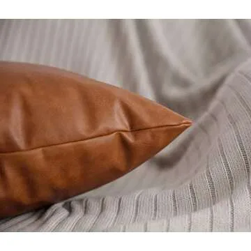 HOMFINER Faux Leather Throw Pillow Covers 20x20 inch Set of 2 Thick Cognac Brown Large Decorative Mo...