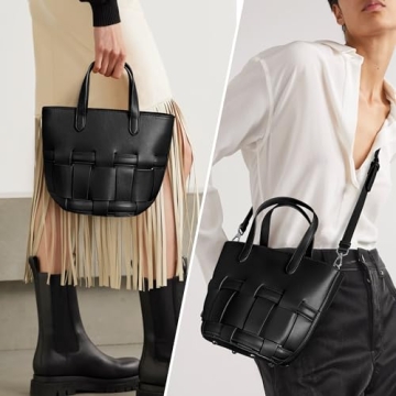 Trendy Woven Vegan Leather Bucket Bag for Women