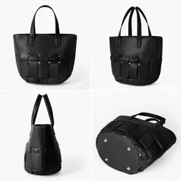 Trendy Woven Vegan Leather Bucket Bag for Women