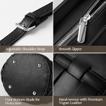 Trendy Woven Vegan Leather Bucket Bag for Women