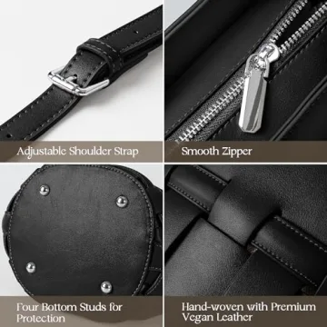 Trendy Woven Vegan Leather Bucket Bag for Women